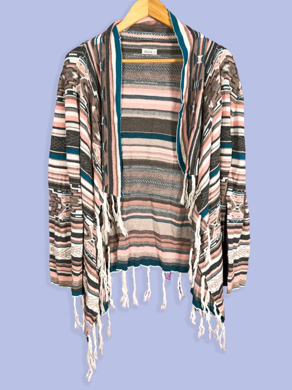 Ardene Cardigan Boho Western Long Sleeve Fringe Open Front Southwestern Aztec